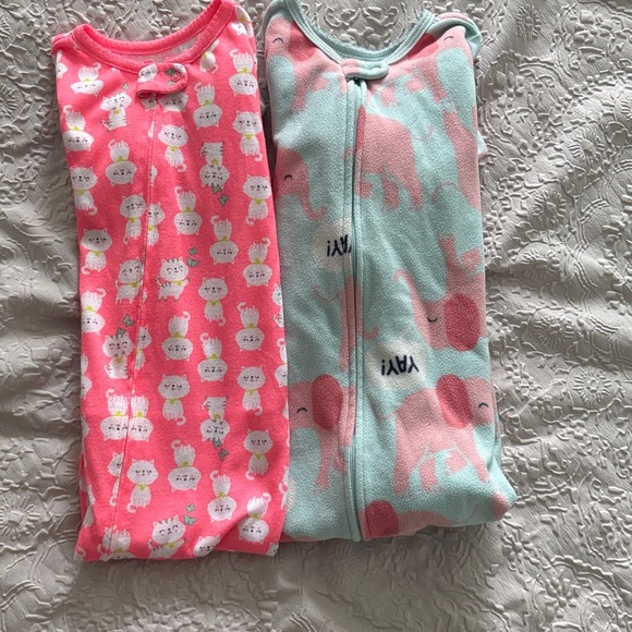 Carter's Pink and Mint Kids Footies Pajamas Sz 3T Toddler Girls Pj - Picture 7 of 7
